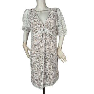 Michael Kors Women's Mini Dress Size 14 V Neck Lace White Lined Short Sleeve  03